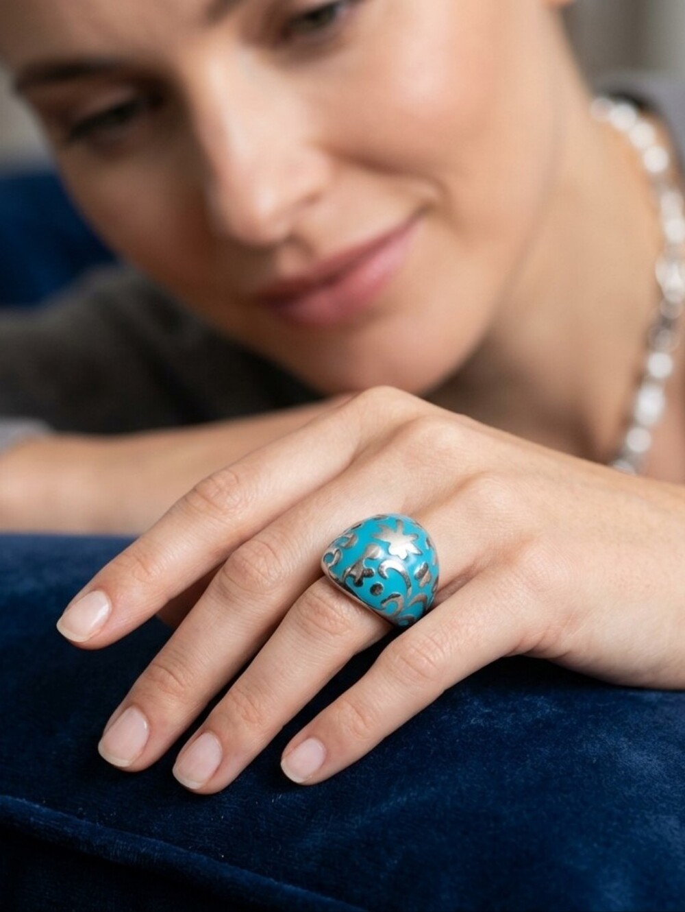 Karis Turquoise Stainless Steel Ring With Designs On The Surface 8.5